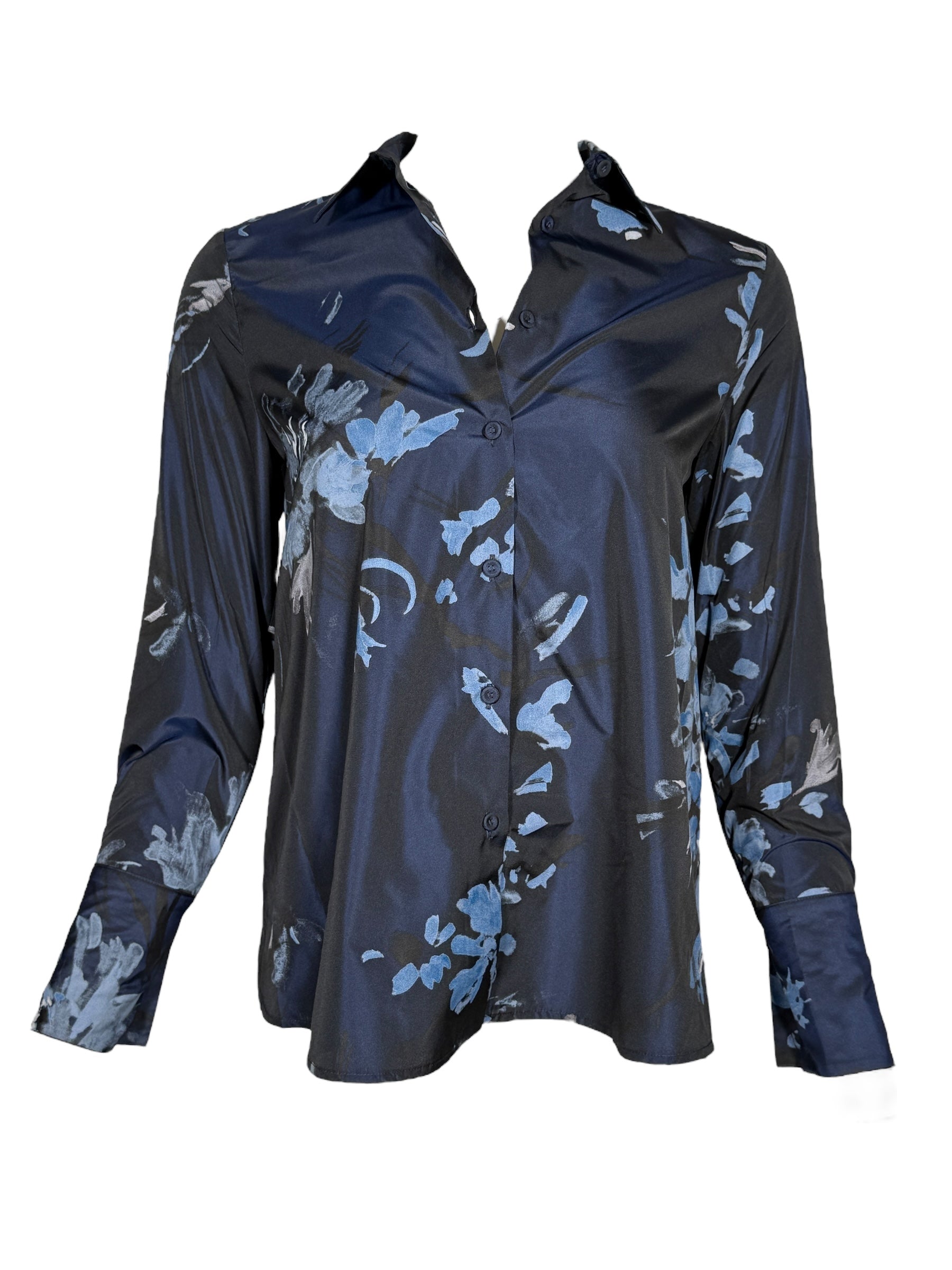 ROSSO 35 FLORAL TAFFETA SHIRT - NAVY