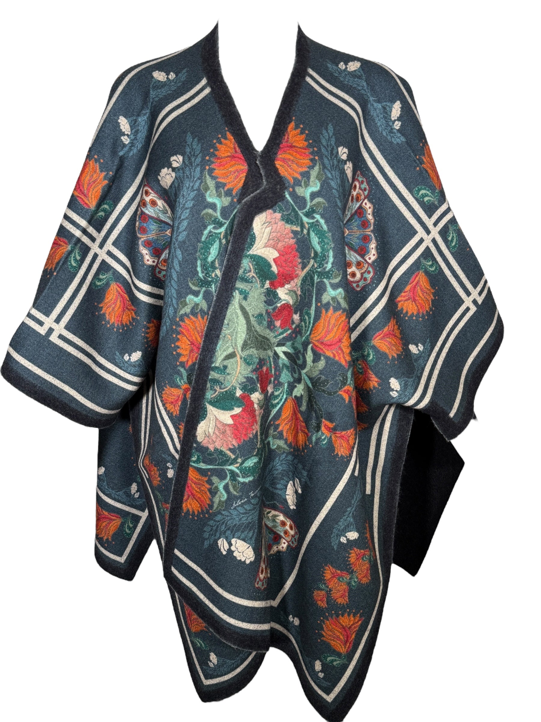 FRANCO FERRARI BUTTERFLY WOOL CAPE - DARK DENIM