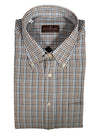 BUTTON DOWN SPORT SHIRT - BLUE/BROWN MICRO CHECK