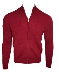 BUTTON DOWN WOOL/CASHMERE FULL ZIP SWEATER - PAPRIKA