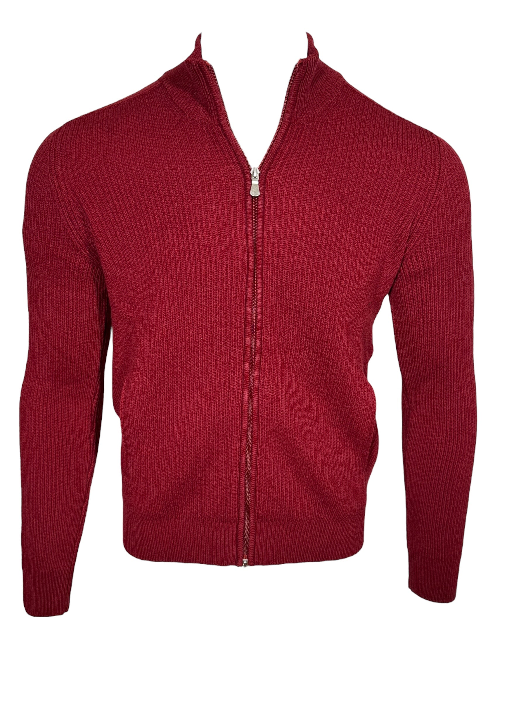 BUTTON DOWN WOOL/CASHMERE FULL ZIP SWEATER - PAPRIKA
