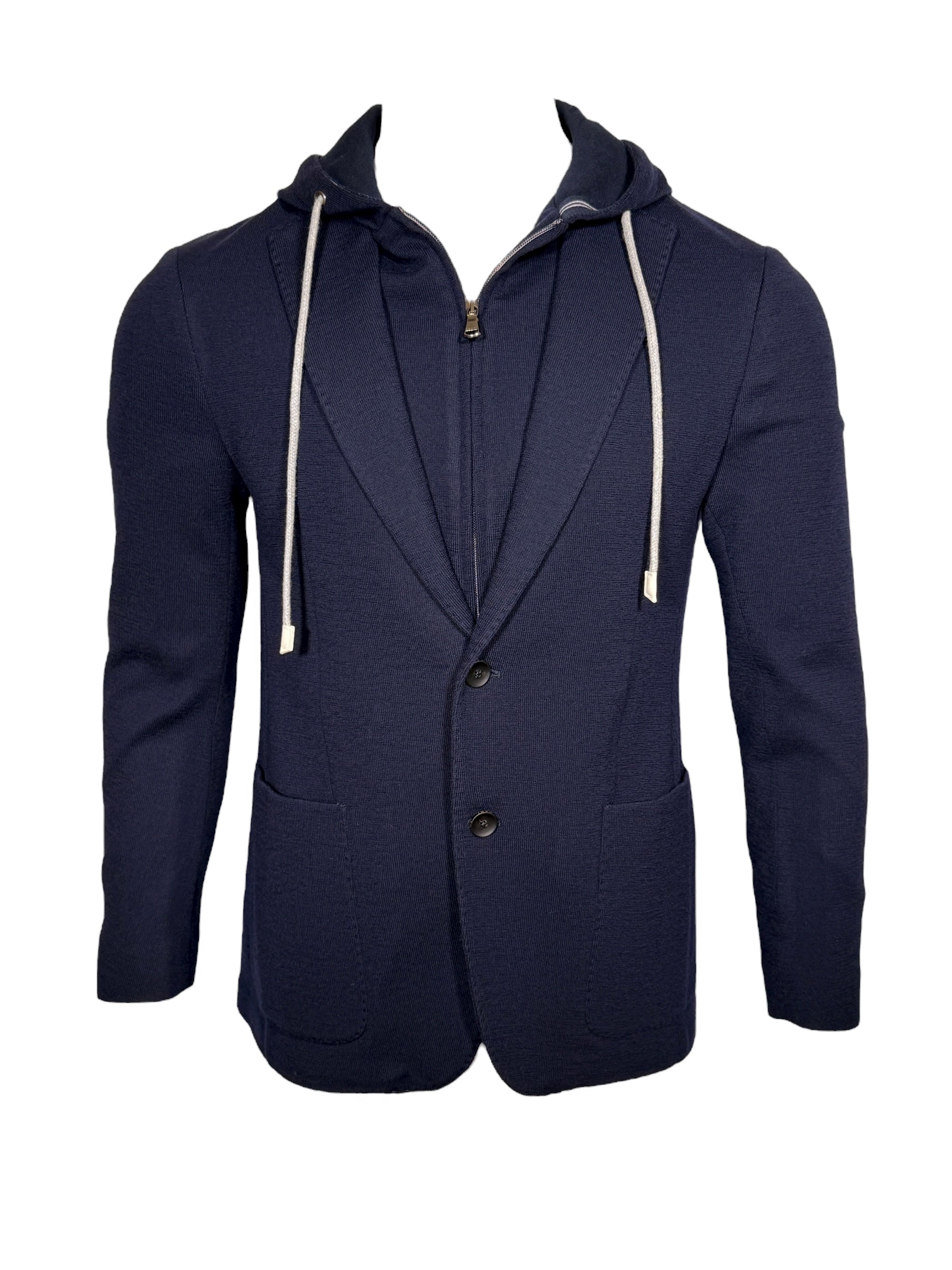 FRADI JERSEY HOODED JACKET - NAVY