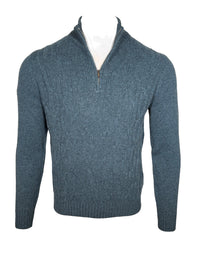 FIORONI CASHMERE MEN'S CHAIN CABLE 1/4 ZIP SWEATER - PETROL