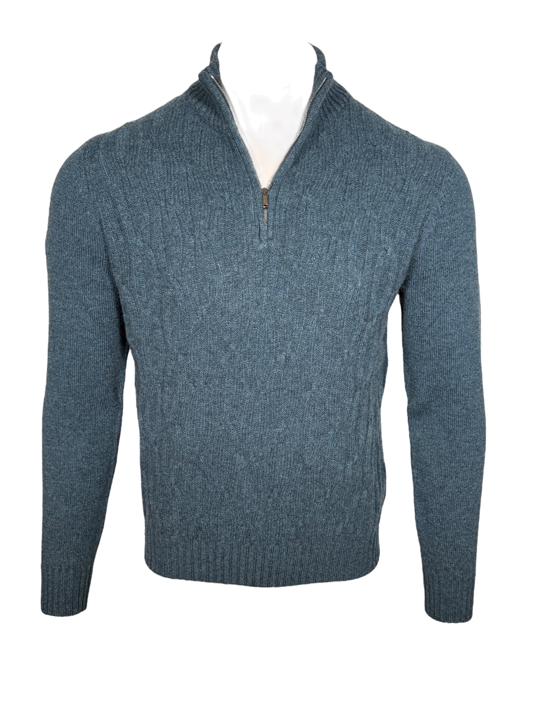 FIORONI CASHMERE MEN'S CHAIN CABLE 1/4 ZIP SWEATER - PETROL