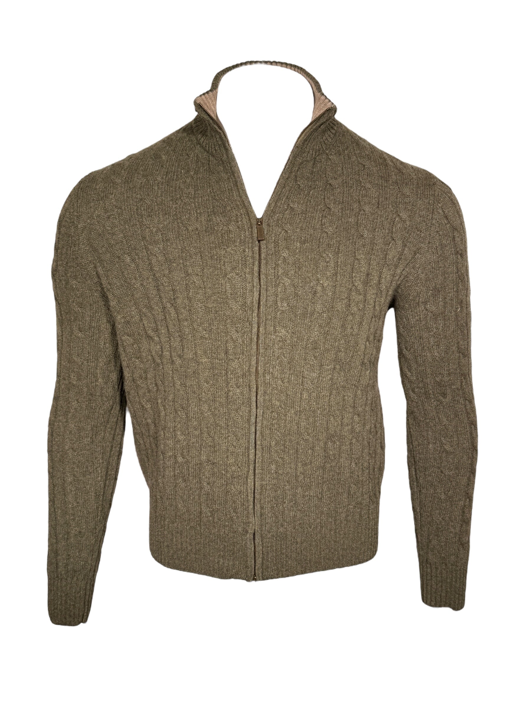 ADESI CASHMERE MEN'S CABLE FULL ZIP SWEATER - BORNEO