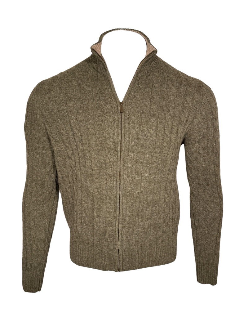 ADESI CASHMERE MEN'S CABLE FULL ZIP SWEATER - BORNEO