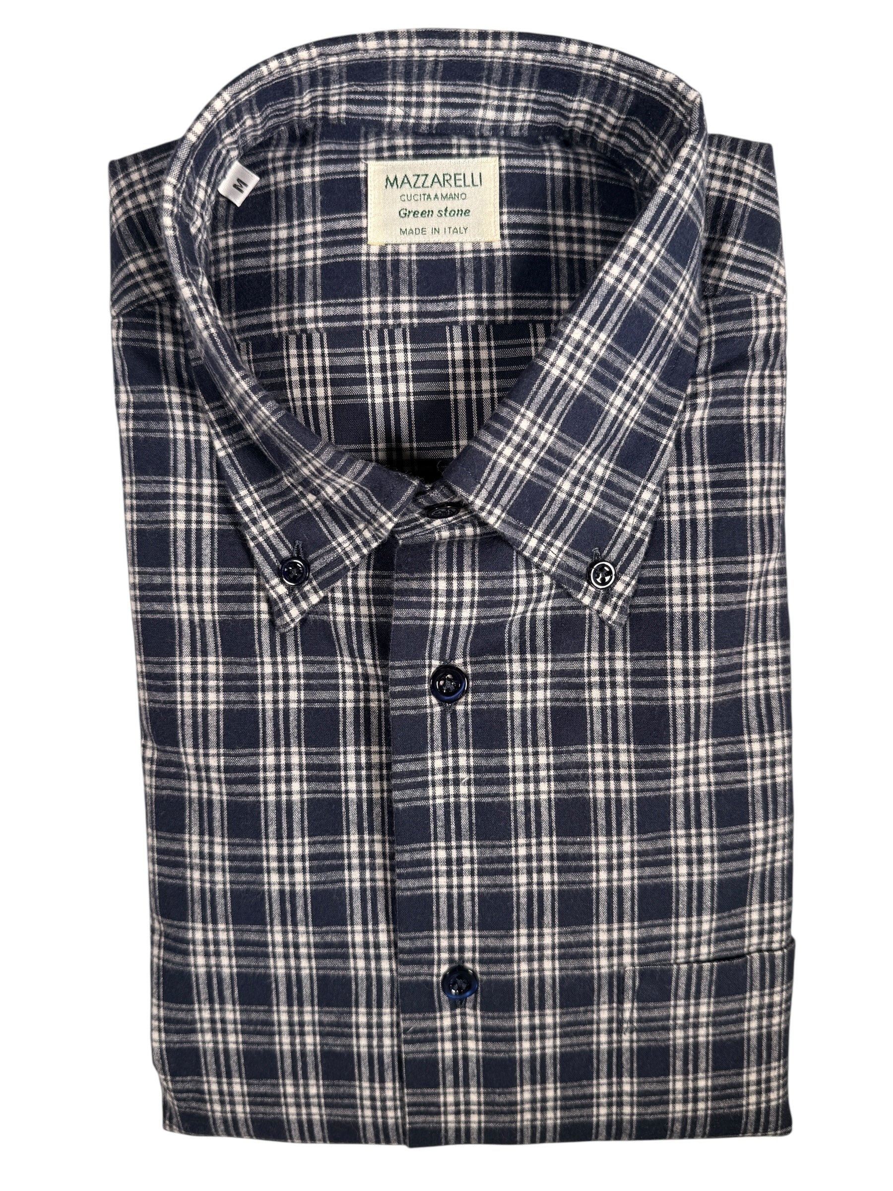 MAZZARELLI SPORT SHIRT - NAVY/WHITE CHECK PLAID