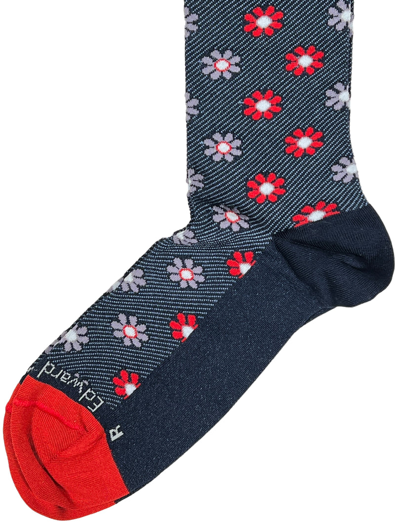 EDWARD ARMAH MEN'S SOCK - NAVY/RED FLORAL NEAT