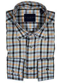 CALDER CARMEL MEN'S CHECK SHIRT - LIGHT BLUE/MUSTARD MIX