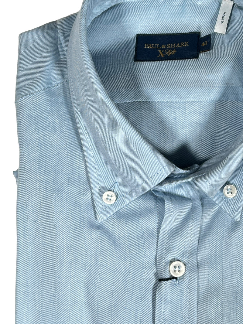 PAUL & SHARK MEN'S SHIRT - LIGHT BLUE HERRINGBONE