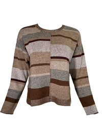 REPEAT MULTI STRIPE CREW NECK SWEATER - BROWN