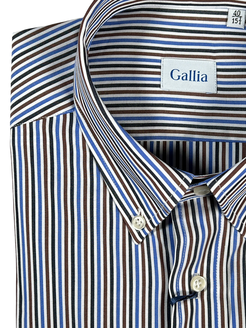 GALLIA MEN'S SHIRT - NAVY/BLUE/BROWN STRIPE