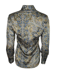 CALIBAN STRETCH SILK BLOUSE - NAVY PAISLEY