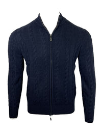 ALAN PAINE WITHERING CASHMERE CABLE FULL ZIP SWEATER - DARK NAVY