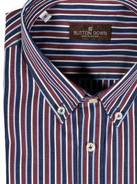 BUTTON DOWN SPORT SHIRT - NAVY/BURGUNDY STRIPE