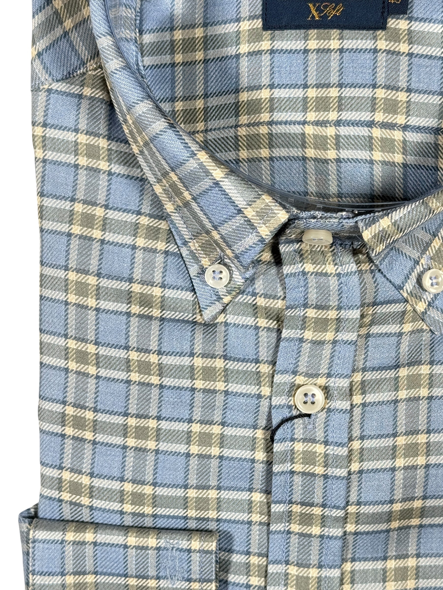 PAUL & SHARK MEN'S SHIRT - LIGHT BLUE/GREY/SAGE CHECK