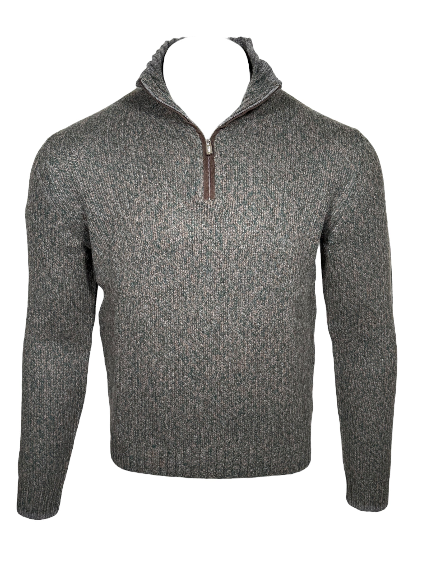 FEDELI BABY ALPACA 1/4 ZIP SWEATER - OLIVE & TAN MIX