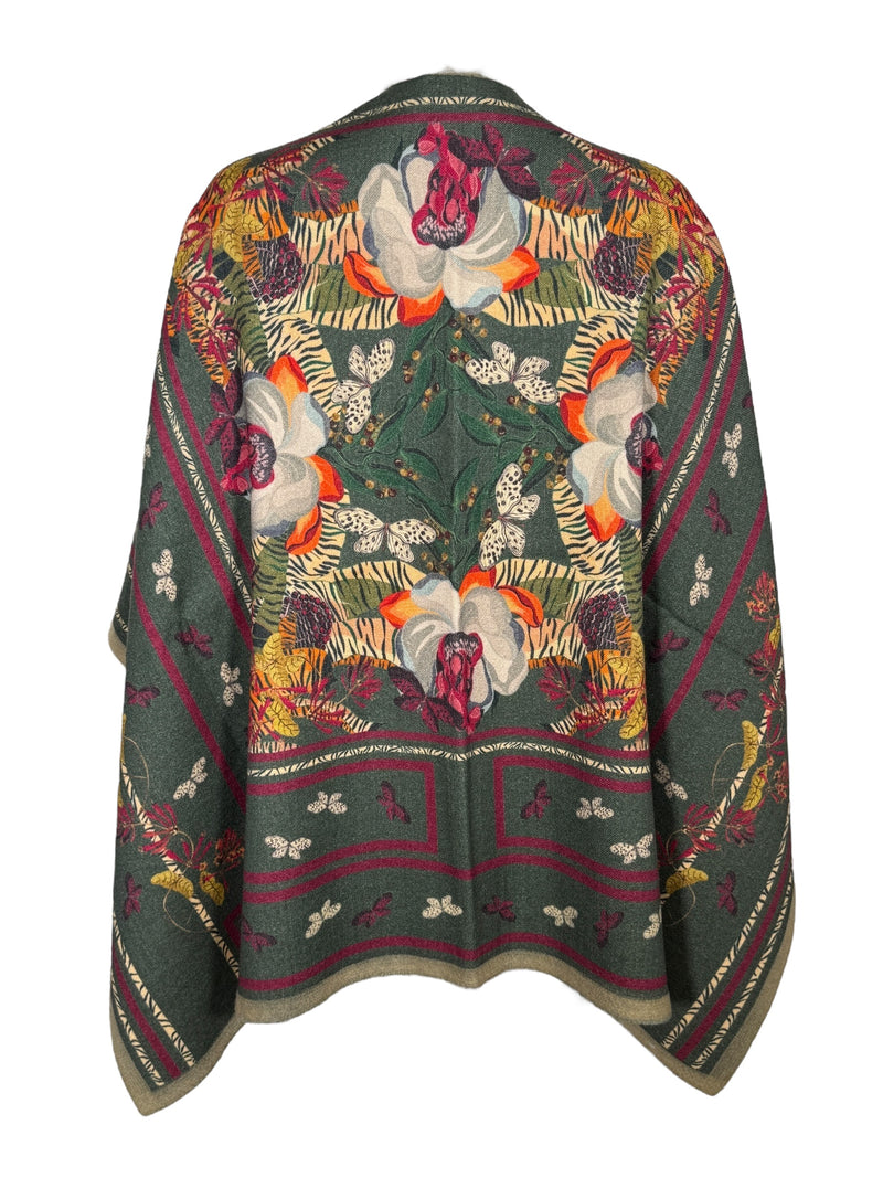 FRANCO FERRARI JUNGLE WOOL CAPE - GREEN
