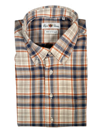ALAN PAINE CLASSIC FIT SHIRT - NAVY/ORANGE PLAID FLANNEL