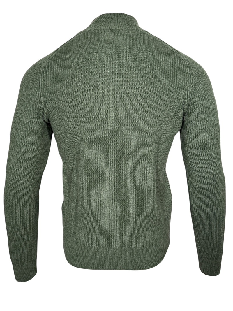 BUTTON DOWN WOOL/CASHMERE FULL ZIP SWEATER - GREEN