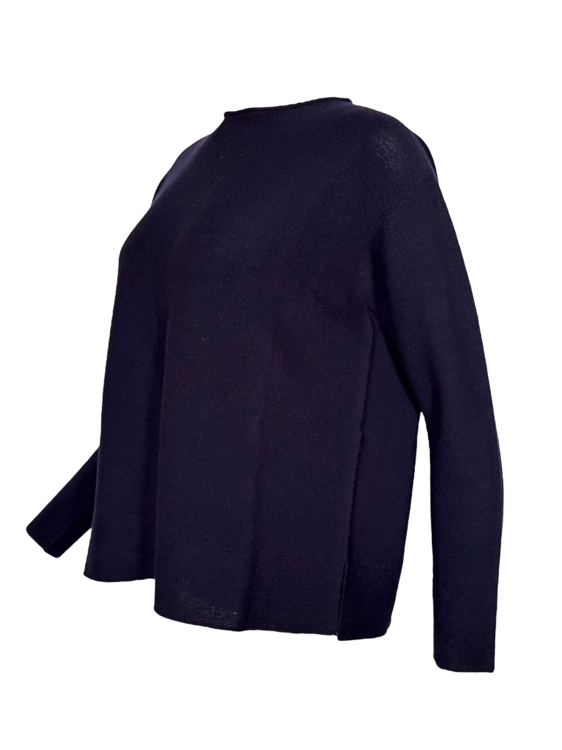 HUBERT GASSER MERINO ROUND NECK SWEATER - NAVY