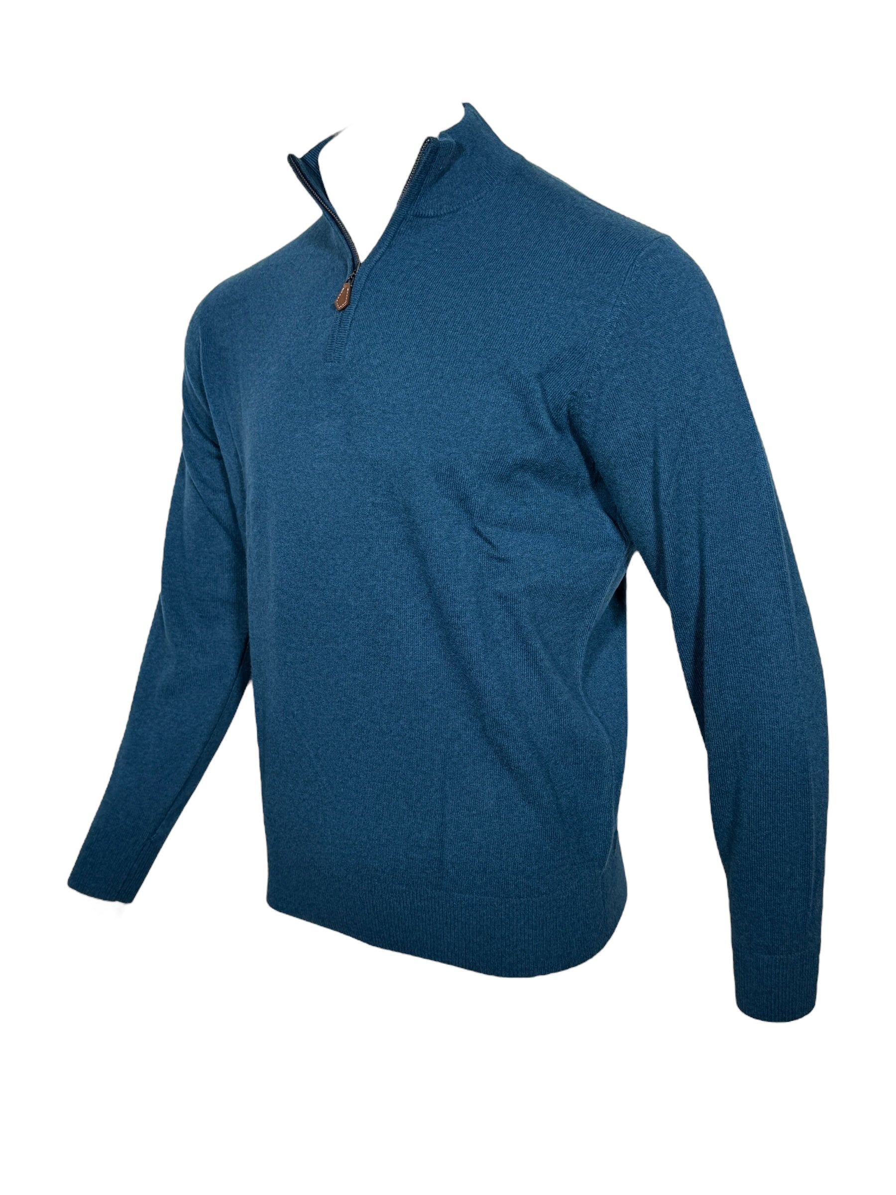 ALAN PAINE HANBURY CASHMERE 1/4 ZIP SWEATER - BOTTLE BLUE