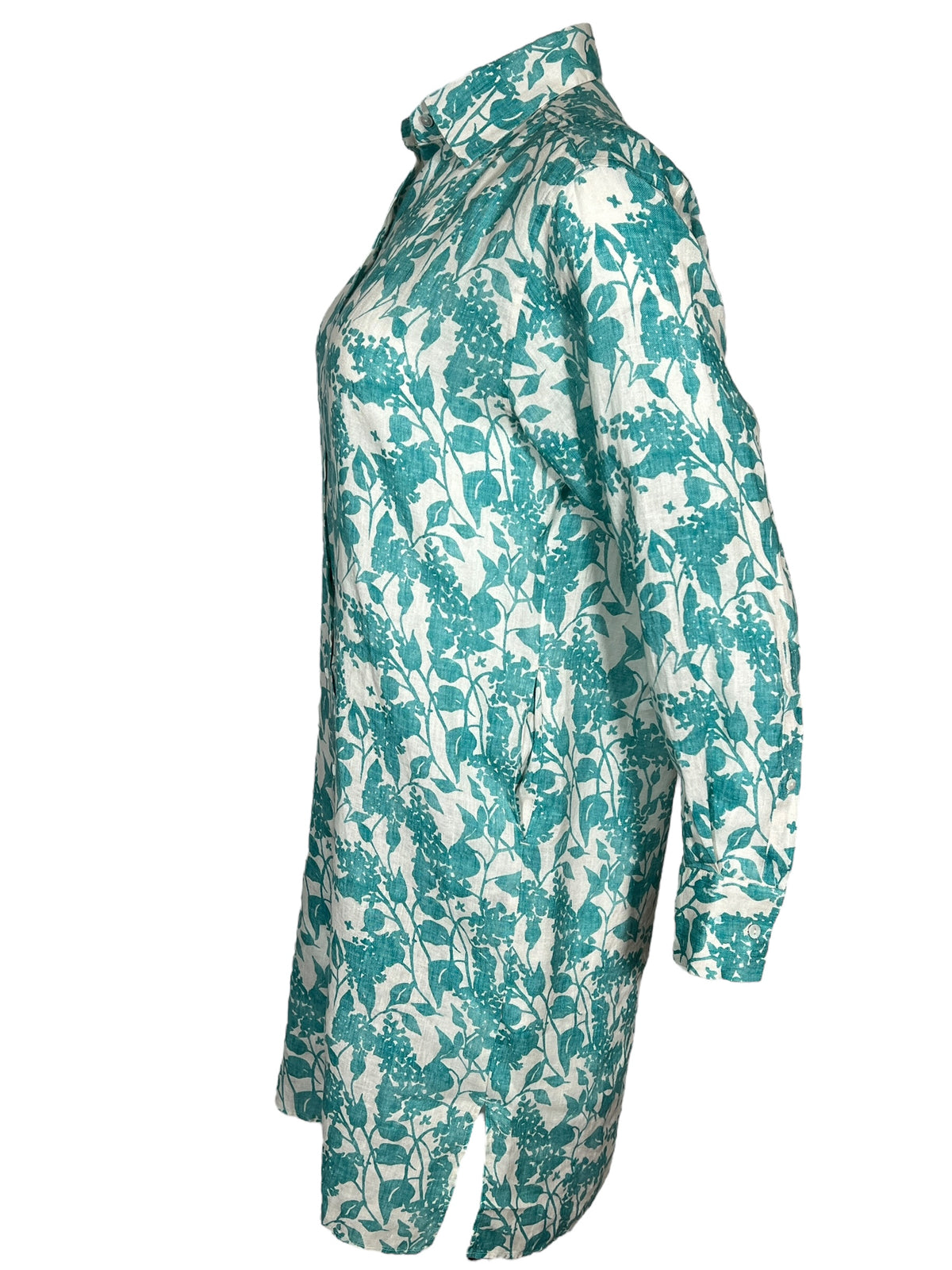 XACUS FLORAL PRINT SHIRT DRESS - TURQUOISE