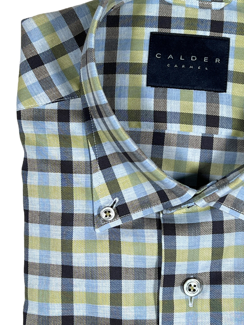 CALDER CARMEL MEN'S GINGHAM SHIRT - LIGHT BLUE/GREEN