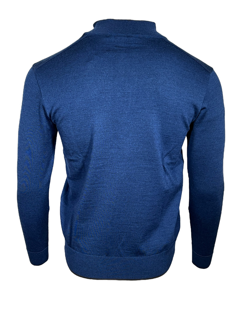 PAUL & SHARK WOOL 1/4 ZIP MEN'S SWEATER WITH SUEDE TRIM - NAVY