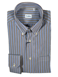 GALLIA MEN'S SHIRT - NAVY/BLUE/BROWN STRIPE