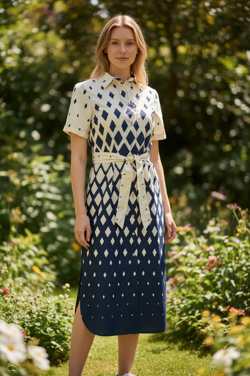 VLT'S BY VALENTINA'S DIAMONDS DRESS - NAVY/WHITE