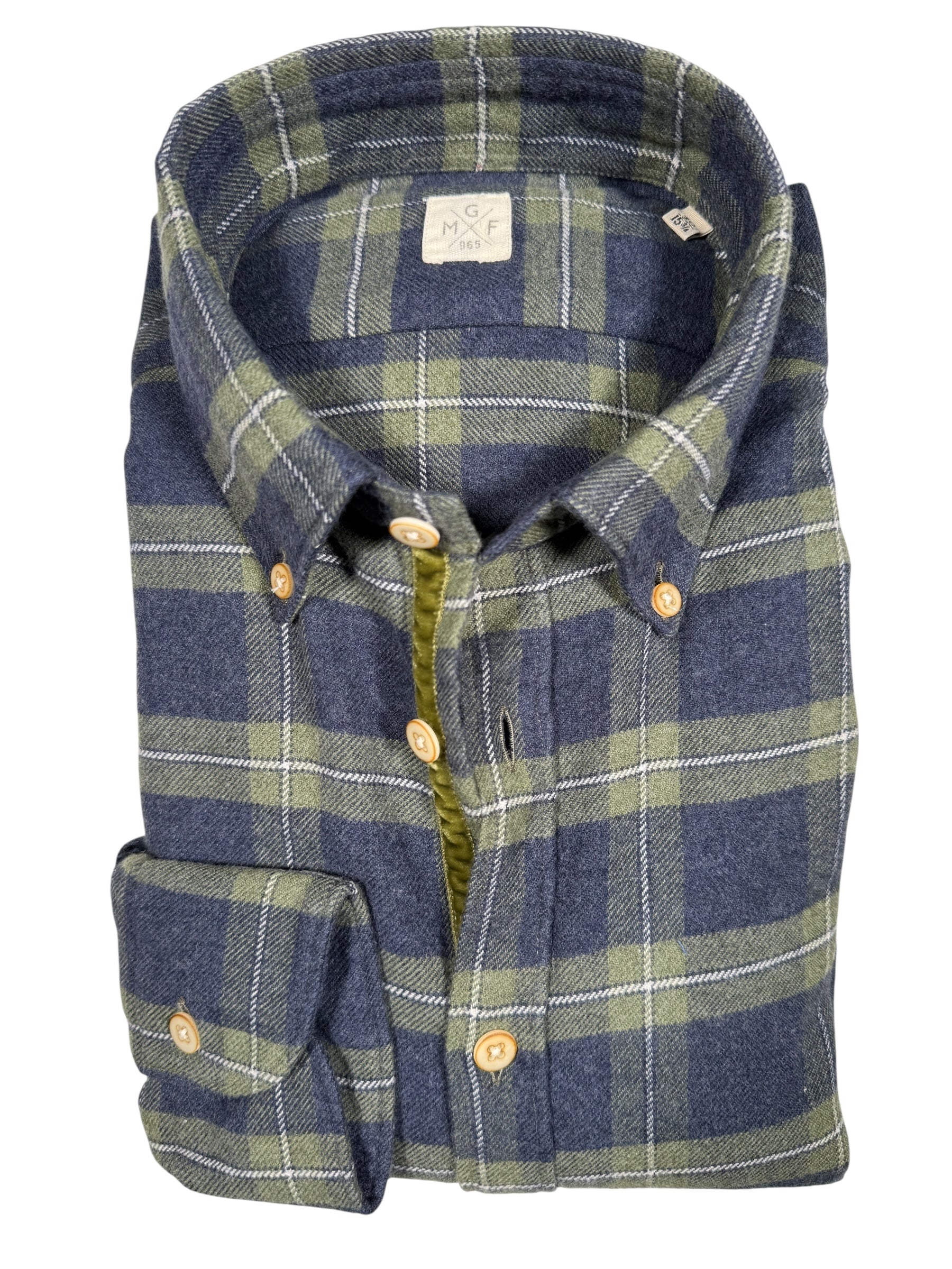 GMF 965 MEN'S SPORT SHIRT - NAVY/GREEN WINDOW CHECK