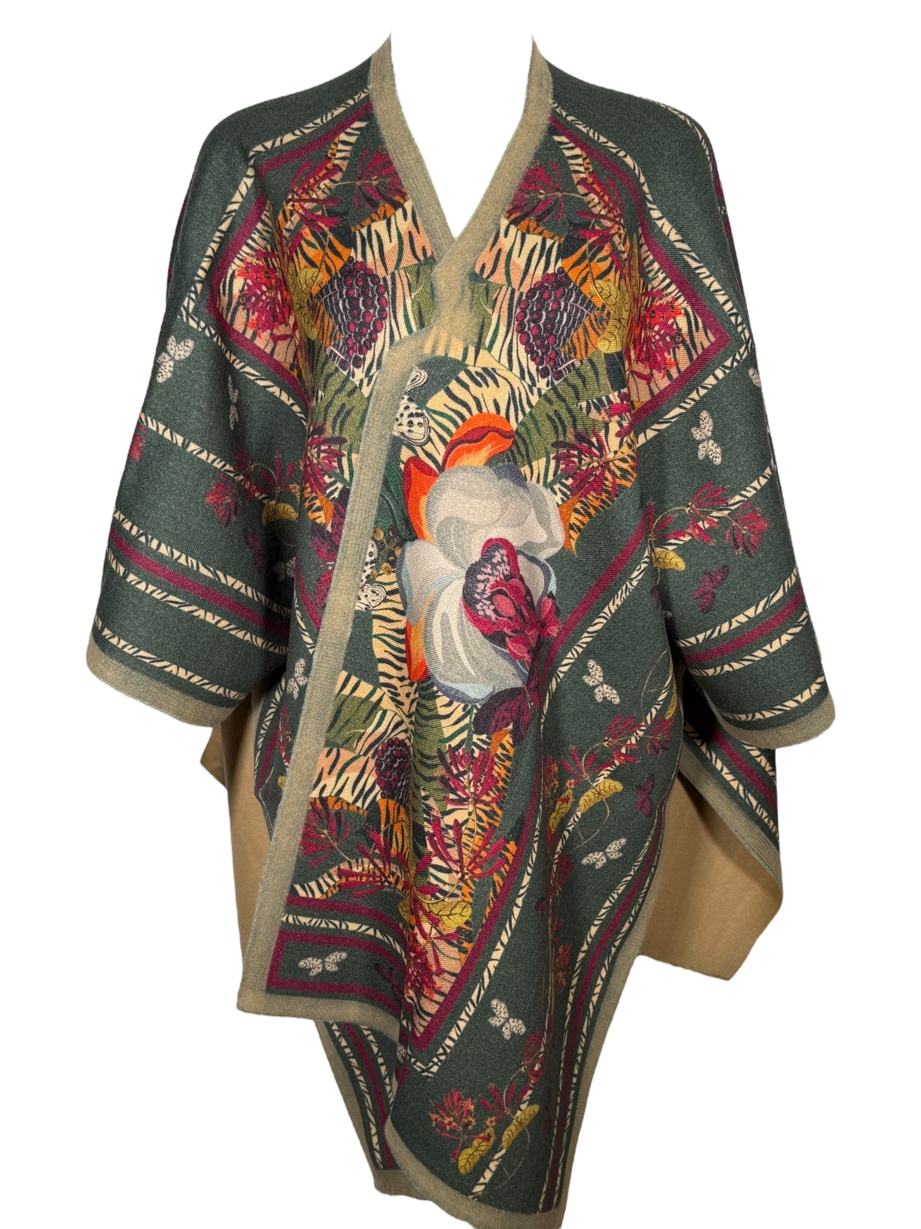 FRANCO FERRARI JUNGLE WOOL CAPE - GREEN