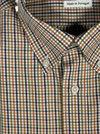 ALAN PAINE CLASSIC FIT SHIRT - NAVY/TAN/GREEN MICRO CHECK