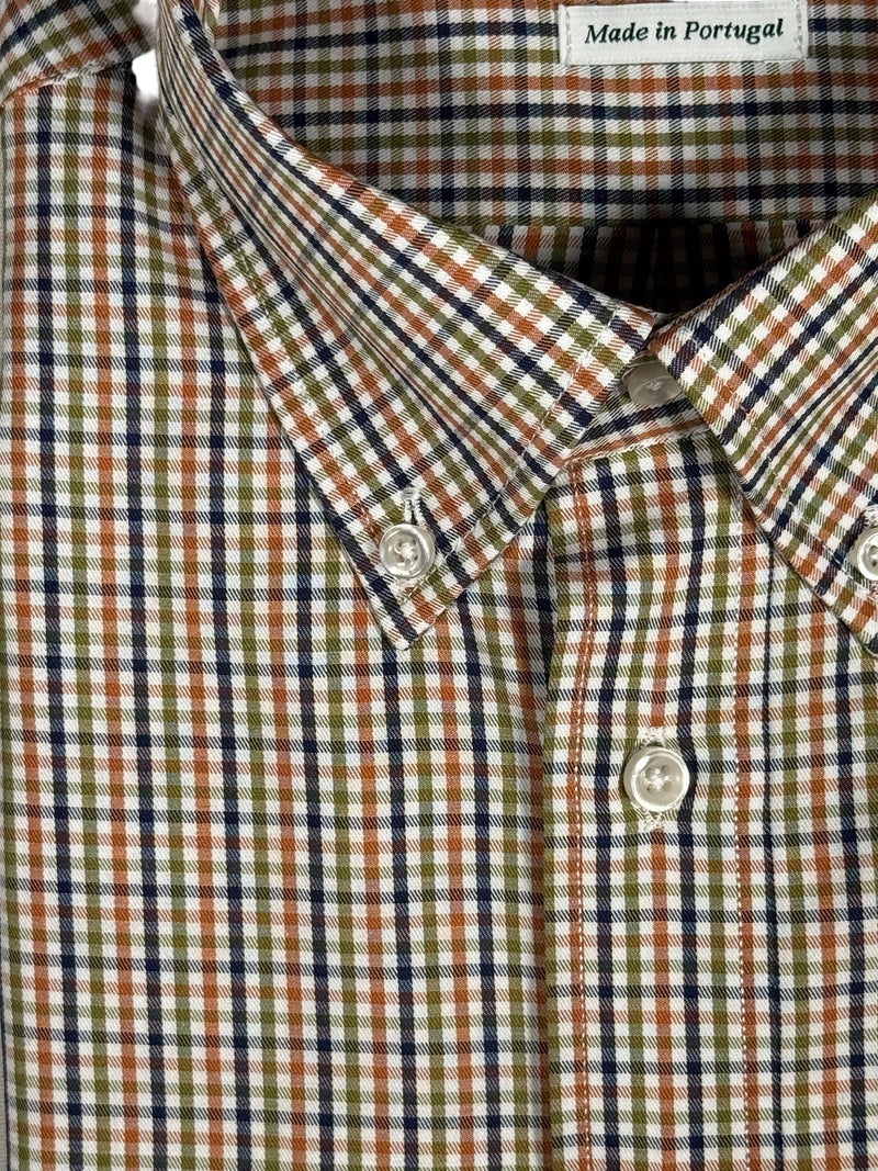 ALAN PAINE CLASSIC FIT SHIRT - NAVY/TAN/GREEN MICRO CHECK