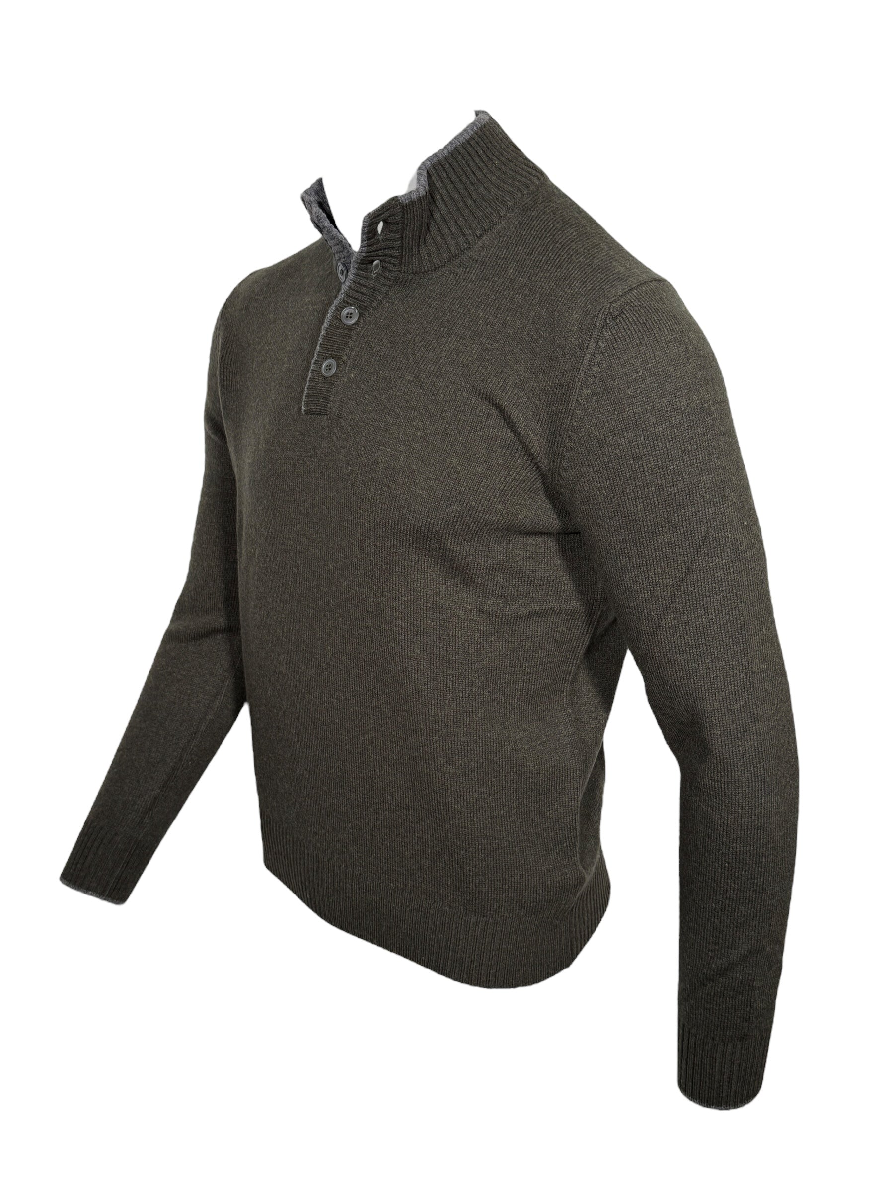 BUTTON DOWN 4-BUTTON TIPPED SWEATER - OLIVE