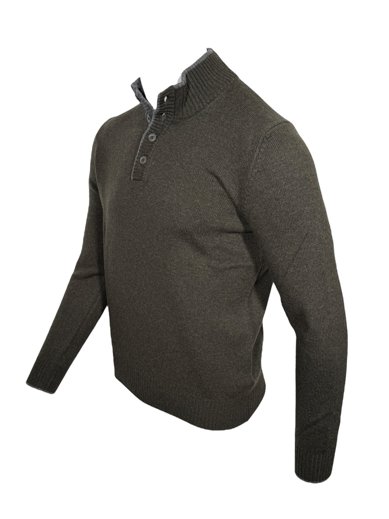 BUTTON DOWN 4-BUTTON TIPPED SWEATER - OLIVE