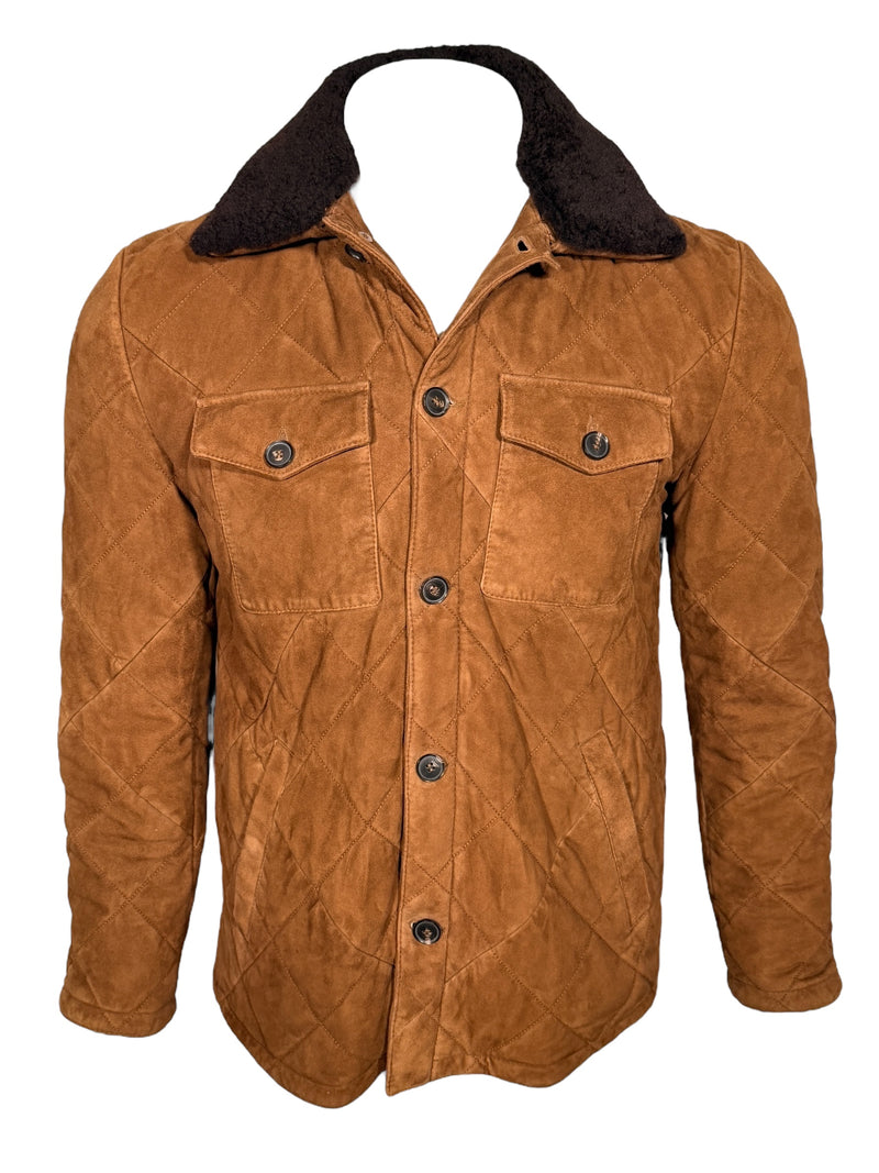 ZEROSETTANTA STUDIO MEN'S STITCHED SUEDE JACKET - BROWN