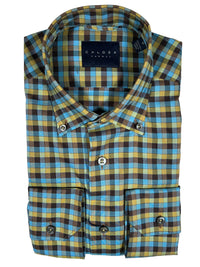 CALDER CARMEL MEN'S CHECK SHIRT - BLUE/GREEN MIX