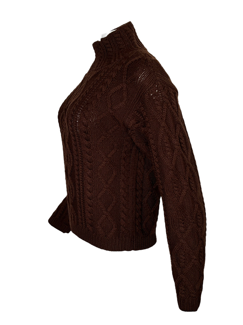 REPEAT CABLE MOCK NECK SWEATER - BROWN