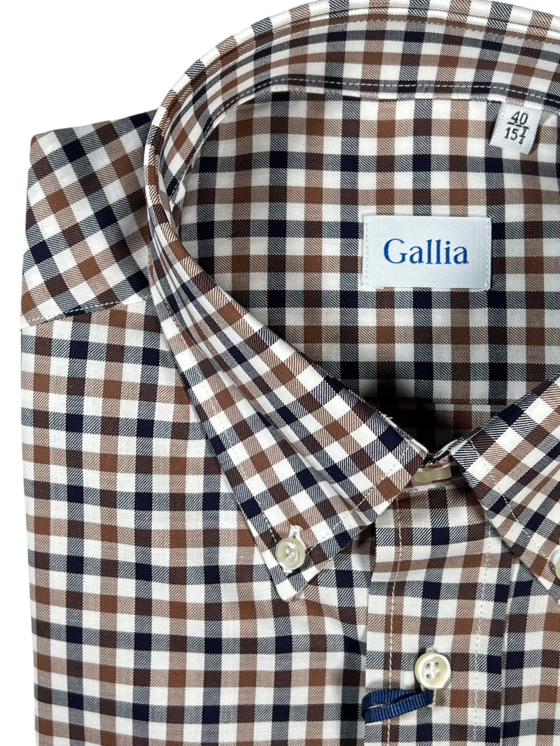 GALLIA MEN'S SHIRT - TAN/BLUE CHECK