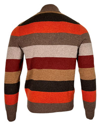 ALAN PAINE LYNDHURST 1/4 ZIP STRIPE SWEATER - TOBACCO