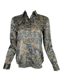 CALIBAN STRETCH SILK BLOUSE - NAVY PAISLEY