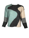 KANGRA WAVY CREW SWEATER - BLACK/AQUA