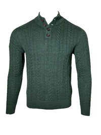 PERU UNLIMITED 4 BUTTON MOCK NECK SWEATER - HUNTER GREEN HEATHER