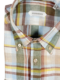 GUGLIELMINOTTI LINEN SHIRT - LIGHT BLUE/BROWN PLAID