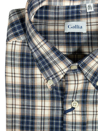 GALLIA MEN'S SHIRT - NAVY & TAN PLAID