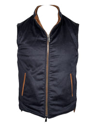 DEL VECCHIO MEN'S SUEDE & CASHMERE REVERSIBLE VEST - CHESTNUT/NAVY