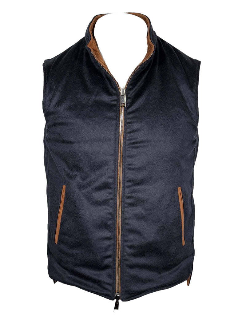 DEL VECCHIO MEN'S SUEDE & CASHMERE REVERSIBLE VEST - CHESTNUT/NAVY