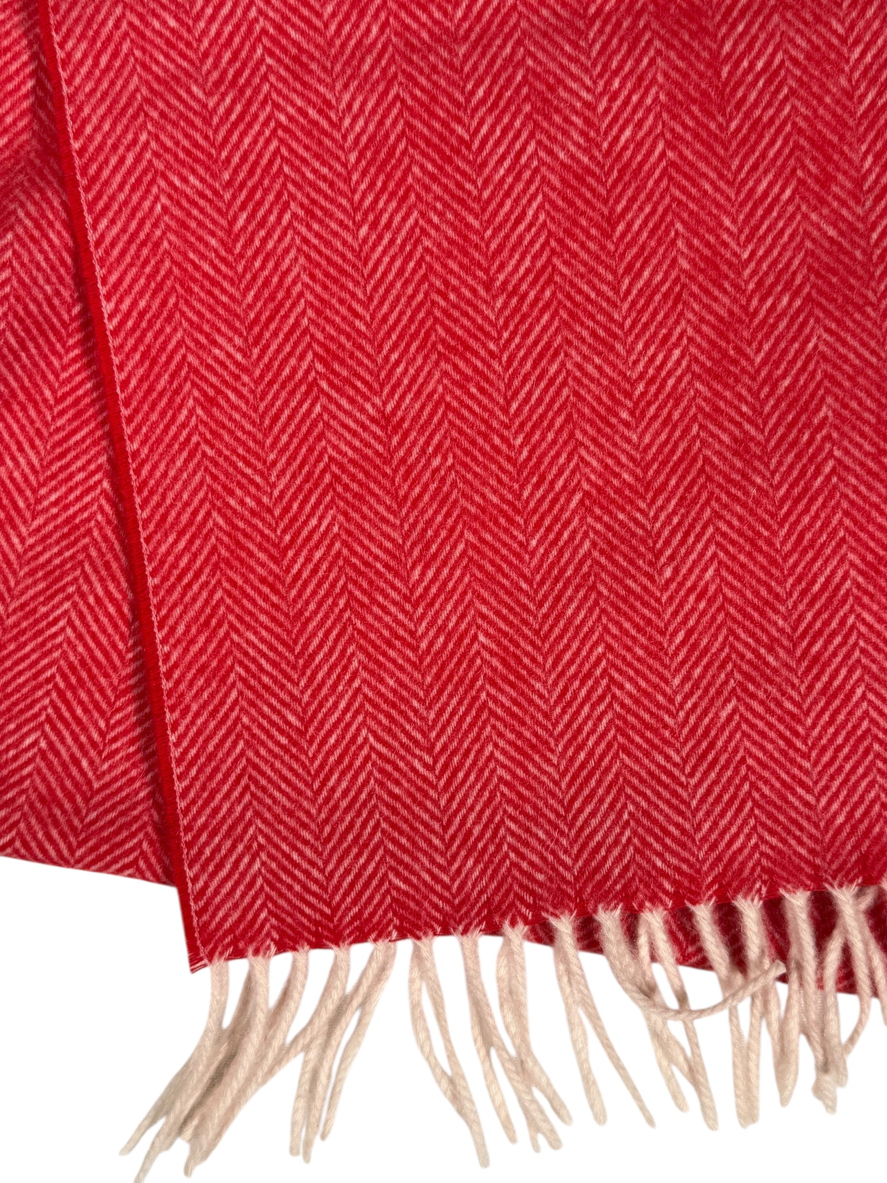 ALAN PAINE KINROSS CASHMERE HERRINGBONE SCARF - SCARLET